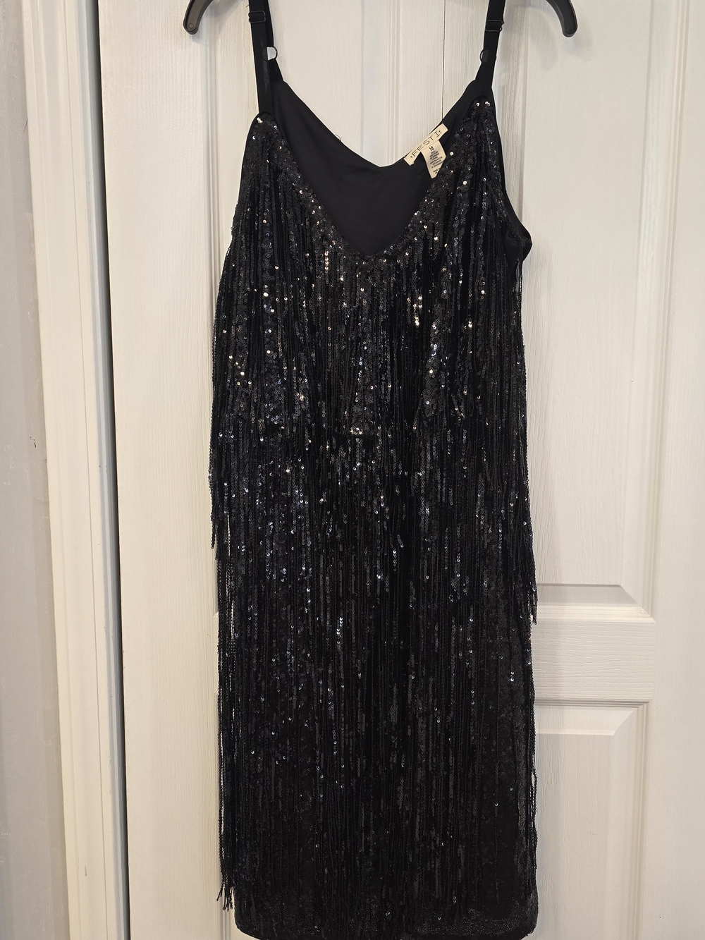 Black Sequin Fringe Midi Dress - Elegant Women's Party Slip
